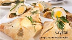  Presentation with pastries - Audience pleasing PPT theme consisting of group of egg pastries backdrop and a yellow colored foreground