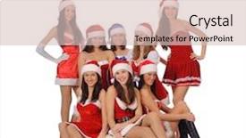  Presentation with posters - Colorful PPT theme enhanced with group of eight beauty women backdrop and a  colored foreground