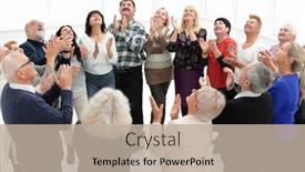  Presentation with elderly - Presentation theme featuring group-of-elderly-people-clap background and a mint green colored foreground