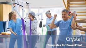  Presentation with group fitness - Presentation theme featuring group-of-elderly-people-doing background and a  colored foreground