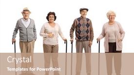  Presentation with elderly - Cool new PPT theme with group-of-elderly-people-posing backdrop and a coral colored foreground