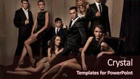  Presentation with elegant - PPT theme featuring group of elegant people background and a wine colored foreground
