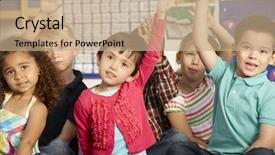  Presentation with elementary children - Cool new PPT layouts with group of elementary age schoolchildren backdrop and a coral colored foreground