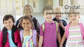  Presentation with elementary children - Colorful presentation design enhanced with group of elementary age schoolchildren backdrop and a mint green colored foreground