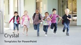  Presentation with elementary - Cool new PPT theme with group of elementary age schoolchildren backdrop and a light gray colored foreground