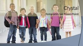  Presentation with halogen group of elements - Presentation theme consisting of group of elementary age schoolchildren background and a coral colored foreground