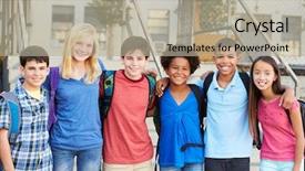  Presentation with halogen group of elements - Cool new theme with group of elementary pupils outside backdrop and a mint green colored foreground