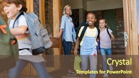  Presentation with girls running - Cool new PPT layouts with group of elementary school children backdrop and a tawny brown colored foreground