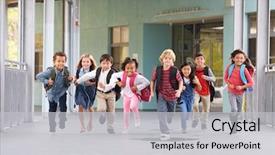  Presentation with school elementary - Colorful presentation design enhanced with group of elementary school kids backdrop and a light gray colored foreground