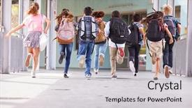  Presentation with school elementary - PPT theme enhanced with group of elementary school kids background and a light gray colored foreground