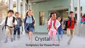  Presentation with elementary school - Colorful PPT theme enhanced with group of elementary school kids backdrop and a light gray colored foreground