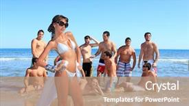  Presentation with beach - Presentation theme with group of eleven handsome guys background and a  colored foreground