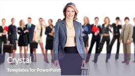  Presentation with team group yellow - Slide set featuring group of employee people business background and a violet colored foreground