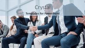  Presentation with employees - Presentation design consisting of group-of-employees-congratulating background and a light blue colored foreground