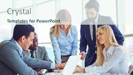  Presentation with planning - Amazing presentation having group-of-employees-discussing-ideas backdrop and a sky blue colored foreground