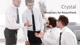  Presentation with new ideas - Beautiful PPT theme featuring group of employees discussing new ideas backdrop and a white colored foreground