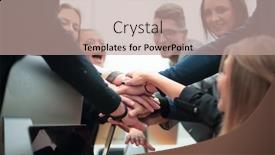  Presentation with employees - Audience pleasing slides consisting of group-of-employees-forming backdrop and a coral colored foreground