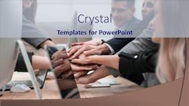  Presentation with desktop - Slide deck enhanced with group-of-employees-forming background and a lemonade colored foreground