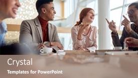  Presentation with canteen - Presentation consisting of group-of-employees-having background and a coral colored foreground