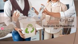  Presentation with atmosphere - Presentation design featuring group-of-employees-is-recycling background and a coral colored foreground