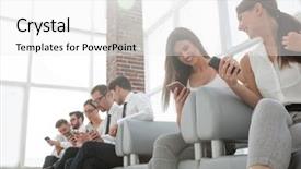  Presentation with employee relations - Beautiful slide deck featuring group of employees sitting backdrop and a white colored foreground