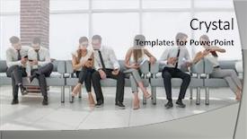  Presentation with webinar for employees - Slide deck enhanced with group of employees use smartphones background and a  colored foreground