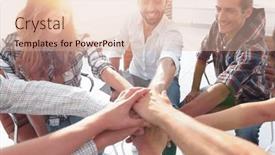  Presentation with employees - Presentation enhanced with group-of-employees-with-hands background and a lemonade colored foreground