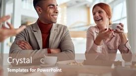  Presentation with canteen - Presentation design enhanced with group-of-employees background and a coral colored foreground