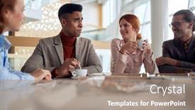  Presentation with canteen - Amazing presentation theme having group-of-employees backdrop and a gray colored foreground