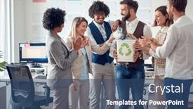  Presentation with atmosphere - PPT layouts featuring group-of-employees background and a ocean colored foreground