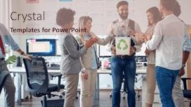  Presentation with atmosphere - Slide deck having group-of-employees background and a coral colored foreground