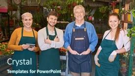  Presentation with group training - Theme with group-of-employees background and a ocean colored foreground