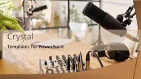  Presentation with equipment - PPT theme having group-of-equipment-and-supplies background and a soft green colored foreground