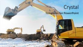  Presentation with construction site construction - Presentation theme consisting of group of excavators loaders background and a light blue colored foreground