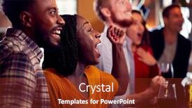  Presentation with television watching - Slide set featuring group-of-excited-customers background and a tawny brown colored foreground