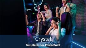  Presentation with club - Presentation having group-of-excited-friends-celebrating background and a ocean colored foreground