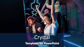  Presentation with club - Slide deck featuring group-of-excited-friends-celebrating background and a navy blue colored foreground