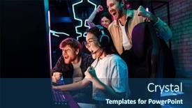  Presentation with club - Presentation design enhanced with group-of-excited-friends-celebrating background and a ocean colored foreground