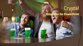  Presentation with pub - Colorful slide deck enhanced with group of excited men with beer and national irish flag watching football match in pub backdrop and a tawny brown colored foreground