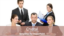  Presentation with teamwork cooperation - Slide set featuring group of executives discussing while sitting at the table isolated on white concept of teamwork and cooperation background and a coral colored foreground