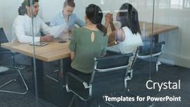  Presentation with small group working - Presentation with group-of-executives-discussing background and a tawny brown colored foreground