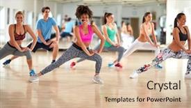  Presentation with asian exercise trainer - Audience pleasing PPT theme consisting of group of exercisers with female backdrop and a lemonade colored foreground