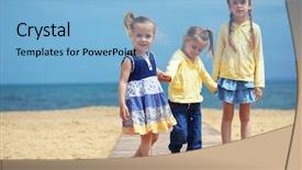  Presentation with kids fashion - Audience pleasing PPT theme consisting of group of fashion kids dressed backdrop and a  colored foreground