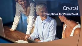  Presentation with business office desk - Cool new presentation theme with group-of-female-colleagues backdrop and a ocean colored foreground