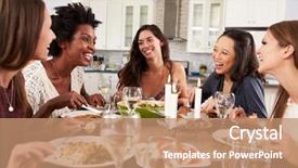  Presentation with dinner party - Cool new PPT theme with group of female friends enjoying backdrop and a coral colored foreground