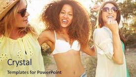  Presentation with beach party - Colorful slides enhanced with group of female friends having backdrop and a soft green colored foreground