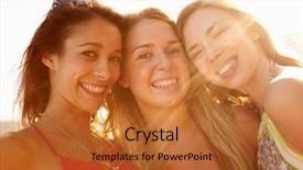  Presentation with summer holiday - PPT theme featuring group of female friends background and a red colored foreground