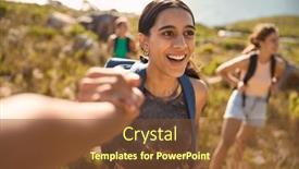  Presentation with backpacks - Slide set consisting of group-of-female-friends background and a tawny brown colored foreground