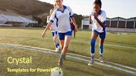  Presentation with female soccer - Slide deck with group of female high school background and a tawny brown colored foreground