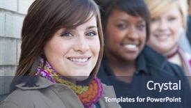  Presentation with multi racial - Cool new presentation theme with group of female multi-racial backdrop and a ocean colored foreground